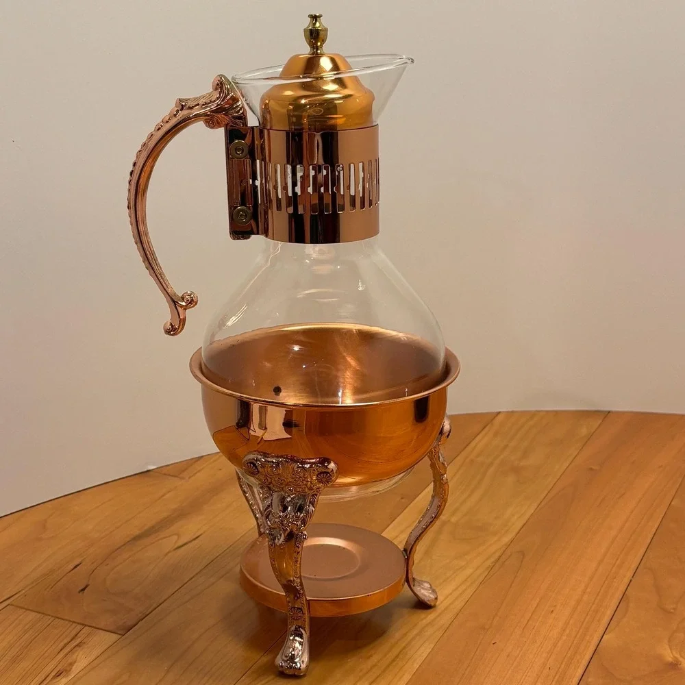 Princess House Copper & Glass Coffee Tea Carafe with Stand, Lid